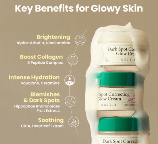 Axis-y glow cream's key benefits for glowing skin.