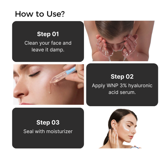 How to use WNP 4D Hyaluronic Acid Serum steps for best results on face and neck in Dubai UAE