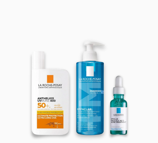 Authentic La Roche-Posay Acne Control Kit for oily skin - Effaclar Cleanser, Salicylic Acid Serum, and UVMune Sunscreen. Fights breakouts and protects from UAE sun.