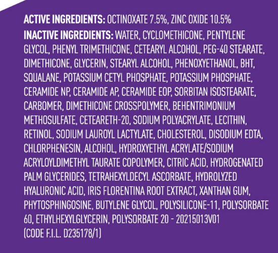 List of active and inactive ingredients of CeraVe renewing day cream with spf 30
