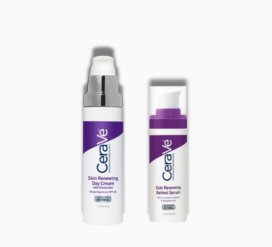 CeraVe Renewing Retinol Serum and Day Cream SPF 30 duo for anti-aging skincare. Reduces wrinkles, restores barrier, and provides sun protection. Free UAE delivery.