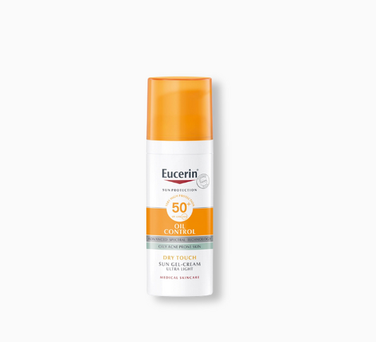 Eucerin Oil Control Sun Gel Cream SPF 50+ for oily and acne-prone skin. Matte finish, non-greasy, with high UV protection. Free UAE delivery.